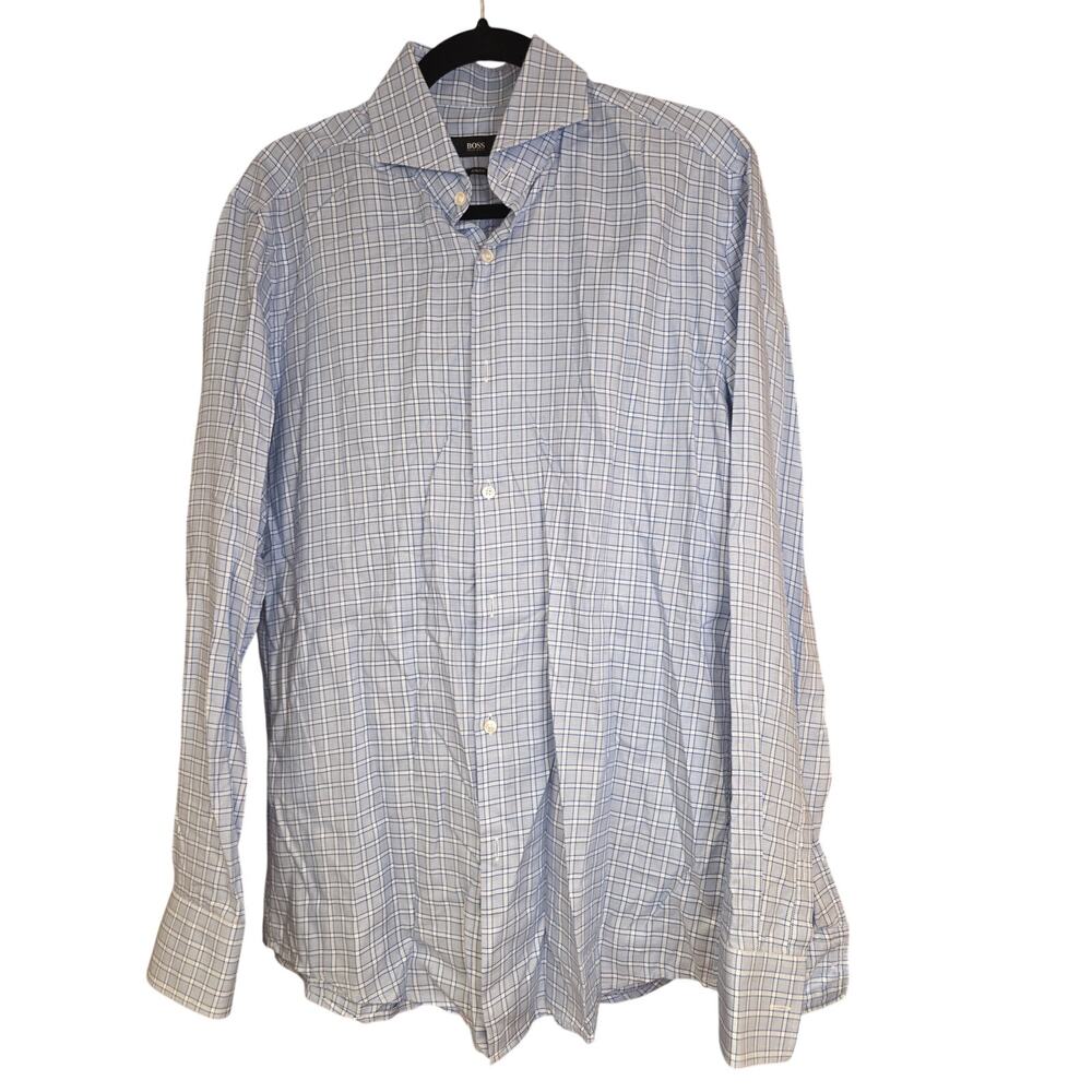 Hugo Boss Men's‎ Dwayne Slim Fit Plaid Long Sleeve Dress Shirt US 15.5 IT 39